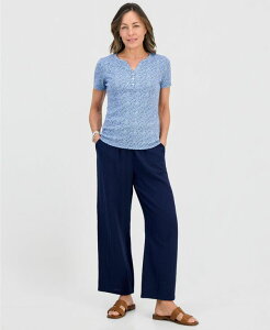 �X�^�C���A���h�R�[ ���f�B�[�X �{�g���X �J�W���A���p���c �v�` �R�b�g�� Style & Co Petite Cotton Gauze Wide-Leg Pull-On Pants Industrial Blue �u���[