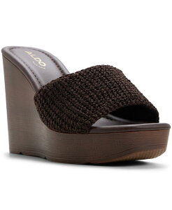 �A���h ���f�B�[�X �V���[�Y �X���b�|���E���[�t�@�[ �T���_�� ALDO Women's Grounded Slip-On Wedge Sandals Dark Brown Crochet �u���E��
