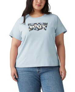 ���[�o�C�X ���f�B�[�X �g�b�v�X �V���c �v���X�T�C�Y �R�b�g�� ���S Levi's Trendy Plusize Perfect Logo Cotton T-Shirt Plus Bw Floral Fill Country Air