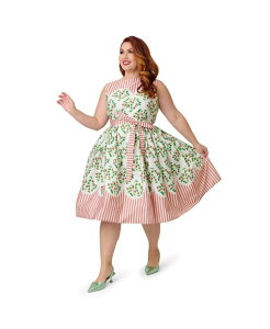 ���j�[�N�r���e�[�W ���f�B�[�X �g�b�v�X �����s�[�X �v���X�T�C�Y �m�[�X���[�u Unique Vintage Plusize Sleeveless Belted Swing Dress Pink striped strawberries �s���N