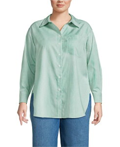 �����Y�G���h ���f�B�[�X �g�b�v�X �V���c �v���X�T�C�Y Lands' End Plusize Oversized No Iron Tunic with Statement Collar Shirt Vibrant clover mini stripe �X�g���C�v