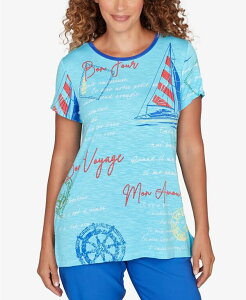 ���r�[�A�[���f�B�[ ���f�B�[�X �g�b�v�X T�V���c �v�` �O���t�B�b�N Ruby Rd. Petite Bon Voyage Trim Detail Graphic T-shirt Aruba Blue Multi �u���[