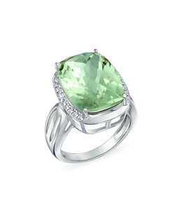 �y���������z �u�����O ���f�B�[�X �����O �A�N�Z�T���[ 6CT Cushion Cut Zircon Accented Light Green Solitaire Statement Natural Prasiolite Ring For Women Sterling Silver Split Shank Silver