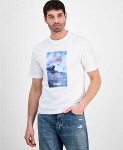 �y���������z �q���[�S�{�X �����Y T�V���c �g�b�v�X Hugo by Men's Wave Applique T-Shirt White