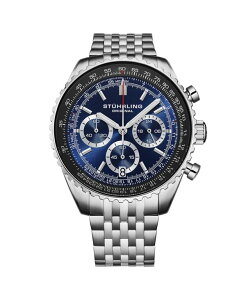 �y���������z �X�g�D�[�����O �����Y �r���v �A�N�Z�T���[ Men s 1010B Quartz Chronograph Watch 42mm Stainless Steel Case Silver Dial Steel Bracelet Blue