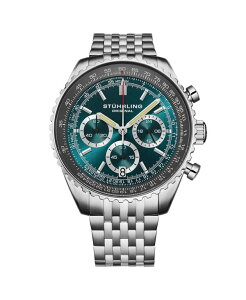 �y���������z �X�g�D�[�����O �����Y �r���v �A�N�Z�T���[ Men s 1010B Quartz Chronograph Watch 42mm Stainless Steel Case Silver Dial Steel Bracelet Green
