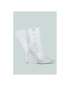 �y���������z �����h�����O ���f�B�[�X �u�[�c�E���C���u�[�c �V���[�Y Womens princess organza wrapped style heeled ankle boots White