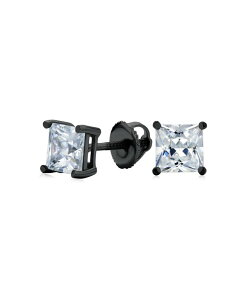 �y���������z �u�����O ���f�B�[�X �s�A�X�E�C�������O �A�N�Z�T���[ Clear Square Princess Cut Cubic Zirconia Solitaire Stud Earrings Women CZ Secure Screw Back Black Gold Plated .925 Sterling Silver Black clear