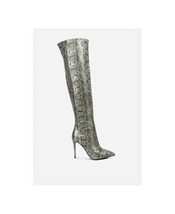 �y���������z �����h�����O ���f�B�[�X �u�[�c�E���C���u�[�c �V���[�Y Women's Catalina Snake Print Stiletto Knee Boots Grey