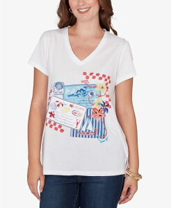 �y���������z ���r�[�A�[���f�B�[ ���f�B�[�X T�V���c �g�b�v�X Petite Embellished Postcard Graphic T-Shirt White Multi