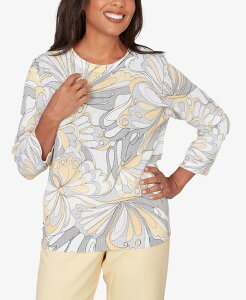 �y���������z �A���t���b�h �_�i�[ ���f�B�[�X �j�b�g�E�Z�[�^�[ �A�E�^�[ Petite Al Fresco Abstract Butterfly Ribbed Crew Neck Sweater Multi Yellow