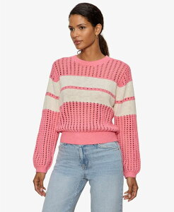 �y���������z �T���N�`���A���[ ���f�B�[�X �j�b�g�E�Z�[�^�[ �A�E�^�[ Women's Sporty Openwork Popover Crew Neck Sweater Bloom Pink/ Collagen Stripe