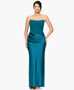�y���������z �x�b�c�B�A���h�A�_�� ���f�B�[�X �����s�[�X �g�b�v�X Women's Mixed-Media Strapless Corset Gown Teal