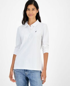 �y���������z �i�E�e�B�J ���f�B�[�X �V���c �g�b�v�X Jeans Women's Long Sleeve Polo Shirt Bright White