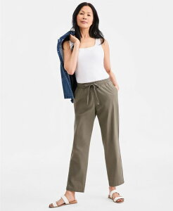 �y���������z �X�^�C���A���h�R�[ ���f�B�[�X �J�W���A���p���c �{�g���X Women's Twill Straight-Leg Pull-On Pants Olive