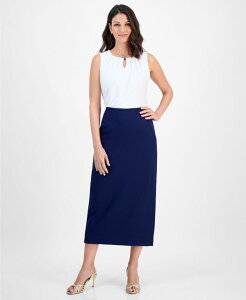 �y���������z �J�X�p�[�� ���f�B�[�X �X�J�[�g �{�g���X Women's Stretch Crepe Column Midi Skirt Kasper Navy