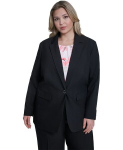 �y���������z �J���o���N���C�� ���f�B�[�X �W���P�b�g�E�u���]�� �A�E�^�[ Plus Size One-Button Notch Collar Jacket Black