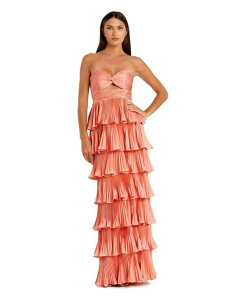 �y���������z �}�b�N�_�K�� ���f�B�[�X �����s�[�X �g�b�v�X Women's Pleated Charmeuse Strapless Tiered Ruffle Gown Terra cotta