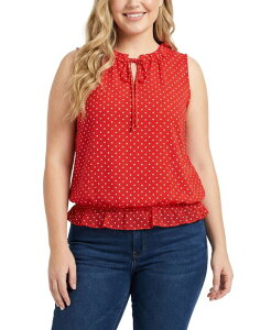 �y���������z �j���[���[�N�R���N�V���� ���f�B�[�X �V���c �g�b�v�X Plus Size Sleeveless Ruffle Flounced Blouse Chinese Red White Dots