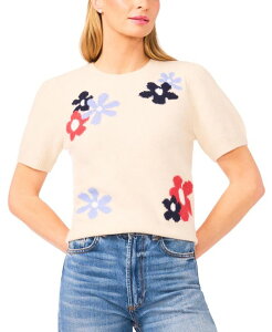 �y���������z �Z�Z ���f�B�[�X �j�b�g�E�Z�[�^�[ �A�E�^�[ Women's Crewneck Flower Patterned Knit Short-Sleeve Sweater Birch