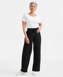 �y���������z �X�^�C���A���h�R�[ ���f�B�[�X �J�W���A���p���c �{�g���X Women's Waffle-Knit Wide-Leg Pull-On Pants Deep Black