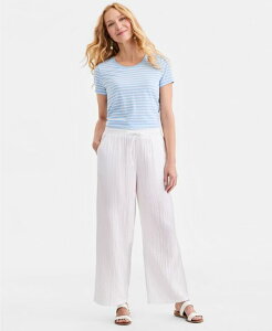 �y���������z �X�^�C���A���h�R�[ ���f�B�[�X �J�W���A���p���c �{�g���X Women's Cotton Gauze Straight-Leg Pull-On Pants Bright White