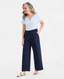 �y���������z �X�^�C���A���h�R�[ ���f�B�[�X �J�W���A���p���c �{�g���X Women's Cotton Gauze Straight-Leg Pull-On Pants Industrial Blue