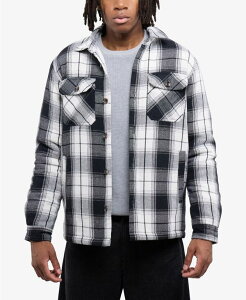 �y���������z �G�b�N�X���C �����Y �W���P�b�g�E�u���]�� �A�E�^�[ Men's Cotton Plaid Flannel Button-Up Shirt Jacket With Faux Shearling Lining White/black