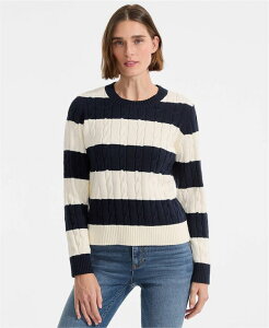 �y���������z �����Y�G���h ���f�B�[�X �j�b�g�E�Z�[�^�[ �A�E�^�[ Women's Drifter Classic Cable Crew Neck Sweater Navy/ivory rugby stripe