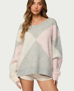 �y���������z �A�f�B�N�e�b�h ���f�B�[�X �j�b�g�E�Z�[�^�[ �A�E�^�[ Women's Elda Oversized Argyle Sweater Light-gray-melange