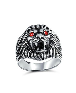 �y���������z �u�����O ���f�B�[�X �����O �A�N�Z�T���[ Red Crystal Eyes Roaring King Of Jungle Lion Ring Solid Oxidized .925 Sterling Silver Red