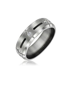 �y���������z �u�����O ���f�B�[�X �����O �A�N�Z�T���[ Inlay CZ Cubic Zirconia Accent Wide Band Ring Tone Titanium Silver