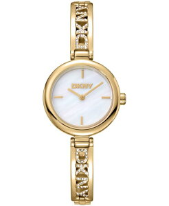 �y���������z �_�i �L������ �j���[���[�N ���f�B�[�X �r���v �A�N�Z�T���[ Women's White Dial Gold-Tone Stainless Steel Crystal Accented Jewelry Bracelet Watch 26mm White Mop