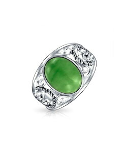 �y���������z �u�����O ���f�B�[�X �����O �A�N�Z�T���[ Scroll Filigree Oval Natural Green Jade Statement Ring .925 Sterling Silver Green