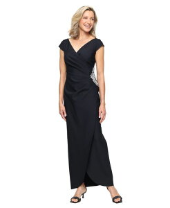 �y���������z �A���b�N�X�C�u�j���O�X ���f�B�[�X �����s�[�X �g�b�v�X Petite Pleated Side-Embellished Gown Black