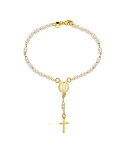 �u�����O ���f�B�[�X �A�N�Z�T���[ �u���X���b�g�E�o���O���E�A���N���b�g Bling Jewelry Dainty Pearl Rosary-Bead Bracelet with Cross Plated White �z���C�g