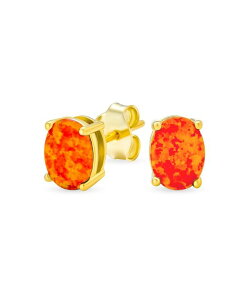 �y���������z �u�����O ���f�B�[�X �s�A�X�E�C�������O �A�N�Z�T���[ Simple Classic Fire Opulence Created Opal Oval Stud Earrings Plated .925 Sterling Orange