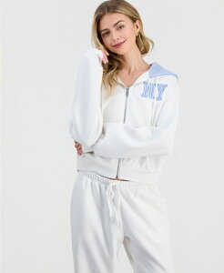 �y���������z �}�b�f���K�[�� ���f�B�[�X �p�[�J�[�E�X�E�F�b�g �A�E�^�[ Juniors' Zip Up With Inner Beauty Sweatshirt White/Blue Stripe