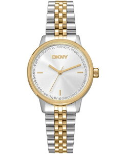 �y���������z �_�i �L������ �j���[���[�N ���f�B�[�X �r���v �A�N�Z�T���[ Women's Silver Crystal Accented Dial Two-Tone Gold Stainless Steel Bracelet Watch 30mm Silver