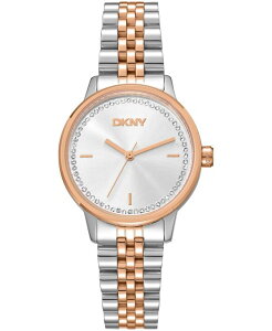 �y���������z �_�i �L������ �j���[���[�N ���f�B�[�X �r���v �A�N�Z�T���[ Women's Silver Crystal Accented Dial Two-Tone Rose Gold Stainless Steel Bracelet Watch 30mm Silver
