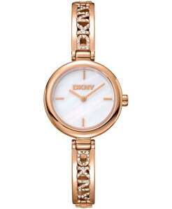 �y���������z �_�i �L������ �j���[���[�N ���f�B�[�X �r���v �A�N�Z�T���[ Women's White Dial Rose-Gold Tone Stainless Steel Crystal Accented Jewelry Bracelet Watch 26mm White Mop