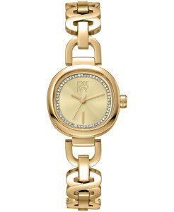 �y���������z �_�i �L������ �j���[���[�N ���f�B�[�X �r���v �A�N�Z�T���[ Women's Chamoagne Crystal Accented Dial Gold-Tone Stainless Steel Open Link Bracelet Watch 24mm Champagne