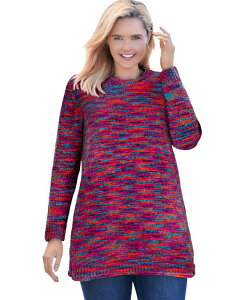 �y���������z �E�[�}�� �E�B�Y�C�� ���f�B�[�X �j�b�g�E�Z�[�^�[ �A�E�^�[ Women's Plus Size Crewneck Chenille Sweater Jewel space dye