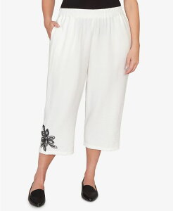 �y���������z �A���t���b�h �_�i�[ ���f�B�[�X �J�W���A���p���c �{�g���X Plus Size Crowd Pleaser Floral Embroidered Relaxed Capri Pants White