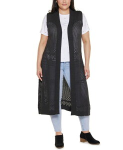 �y���������z �x���f�B�[�j ���f�B�[�X �j�b�g�E�Z�[�^�[ �A�E�^�[ Plus Size Pointelle Sleeveless Duster Cardigan Heather Charcoal