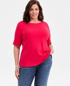 �X�^�C���A���h�R�[ ���f�B�[�X �g�b�v�X �V���c �R�b�g�� Style & Co Women's Boat-Neck Elbow Sleeve Cotton Top Exclusively at Macy's Fresh Lipstick