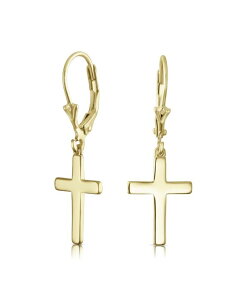 �u�����O ���f�B�[�X �A�N�Z�T���[ �s�A�X�E�C�������O �~�j Bling Jewelry Minimalist Religious Cross Danglearrings 14K Gold Plated Sterling Silver Leverback Gold �S�[���h