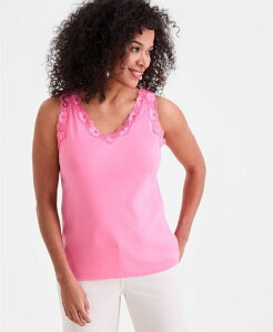 �X�^�C���A���h�R�[ ���f�B�[�X �g�b�v�X �V���c �R�b�g�� ���[�X Style & Co Women's Lace-Trim Cotton Tank Top Exclusively at Macy's Flower Ginger