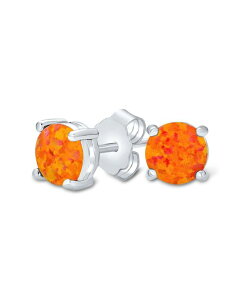 �u�����O ���f�B�[�X �A�N�Z�T���[ �s�A�X�E�C�������O Bling Jewelry Lab Created Iridescent Fire Opal Round Solitaire Stud Earrings .925 Sterling 4 Prong Basket Set Orange �I�����W