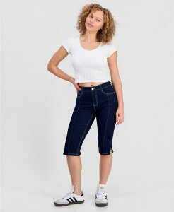 �h�[���n�E�X ���f�B�[�X �{�g���X �f�j���p���c �L���b�v �W�[���Y Dollhouse Juniors' Seam Front High-Rise Capri Jeans Rinse Wash